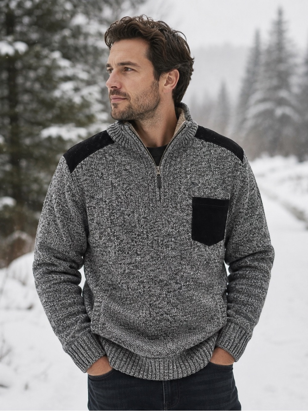 Men's Fleece Lined Quarter-Zip Sweater